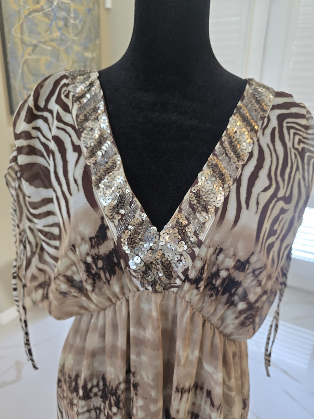 Cache Brown and Cream Sequin-Trim Zebra Print Tunic - Picture 2 of 4
